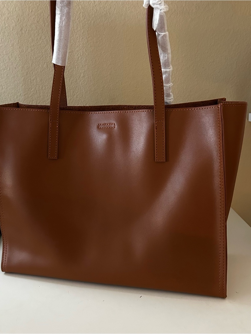 Minimalist Brown Leather Top-Handle Tote Bag